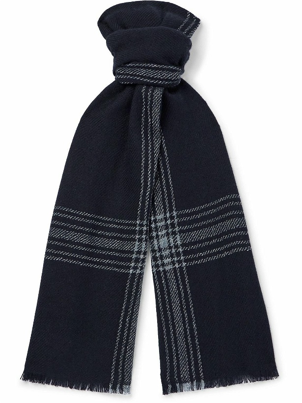 Photo: Loro Piana - Frayed Checked Cashmere and Linen-Blend Scarf