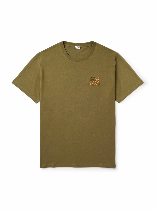 Photo: LOEWE - Slim-Fit Logo-Embroidered Cotton-Jersey T-Shirt - Green