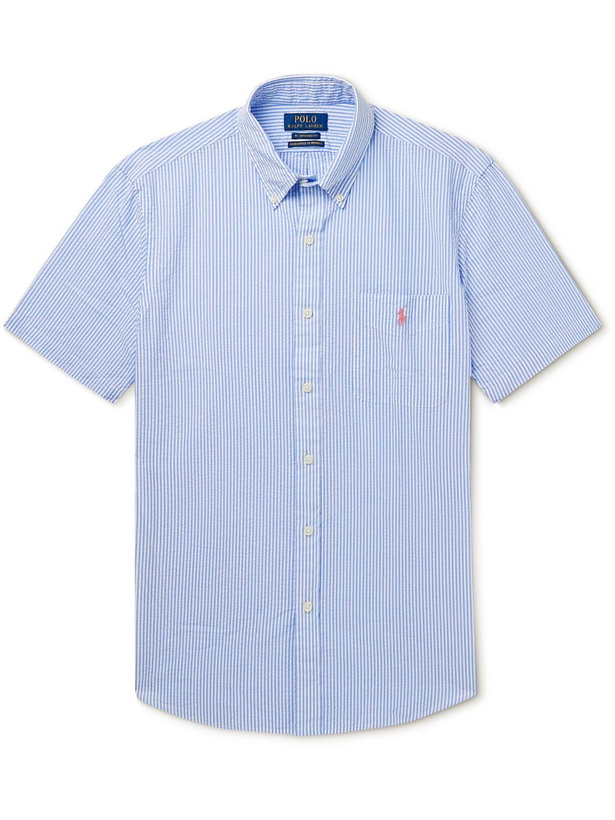 Photo: Polo Ralph Lauren - Button-Down Collar Striped Cotton-Seersucker Shirt - Blue