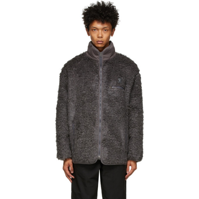 South2 West8 Grey Faux-Boa Piping Jacket