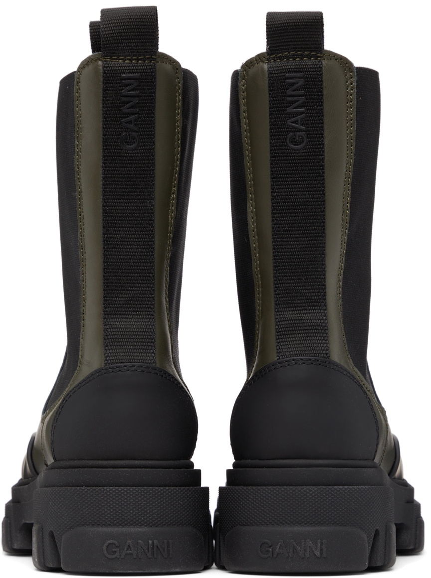 GANNI Khaki Leather Mid-Calf Boots