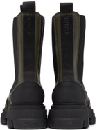 GANNI Khaki Leather Mid-Calf Boots