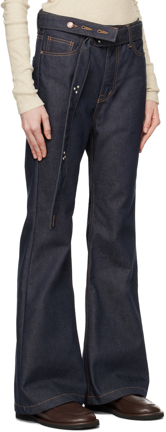 OPEN YY Navy Belted Loose Bootcut Jeans