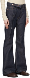 OPEN YY Navy Belted Loose Bootcut Jeans