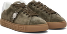 Versace Khaki Greca Embellished Suede Sneakers