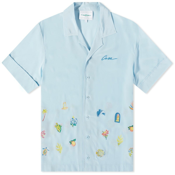 Photo: Casablanca Men's Embroidered Logo Short Sleeve Shirt in Light Blue