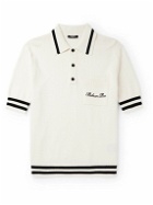 Balmain - Logo-Embroidered Striped Knitted Polo Shirt - Neutrals