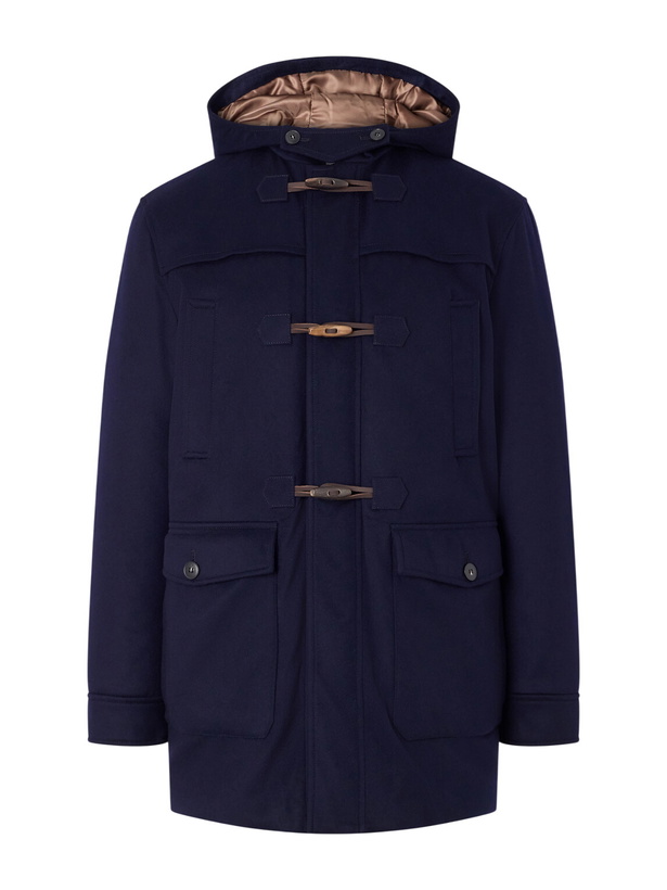Photo: Canali - Montgomery Hooded Leather-Trimmed Wool and Cashmere-Blend Padded Parka - Blue
