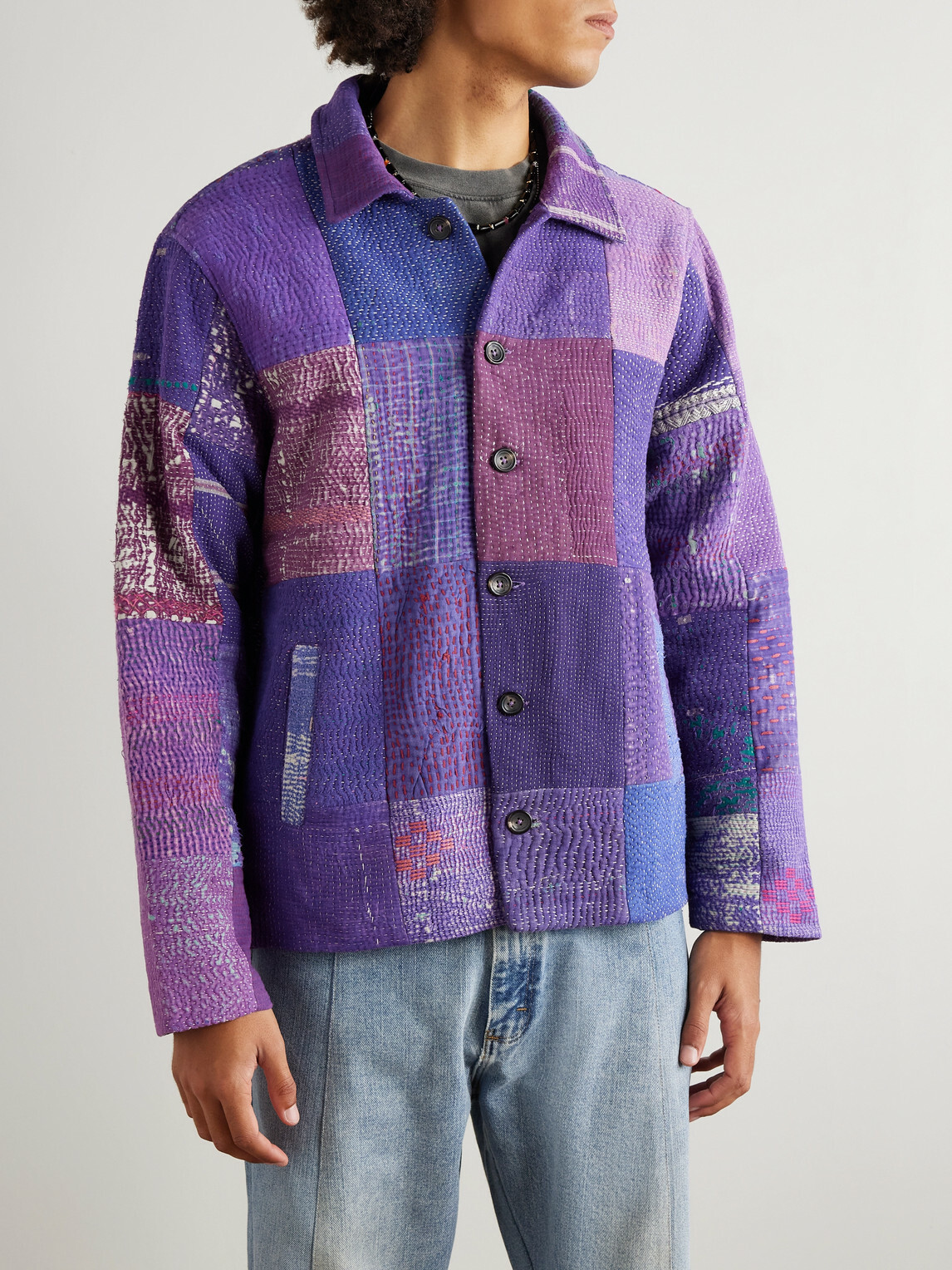 Kartik Research - Patchworked Kantha Cotton Jacket - Purple