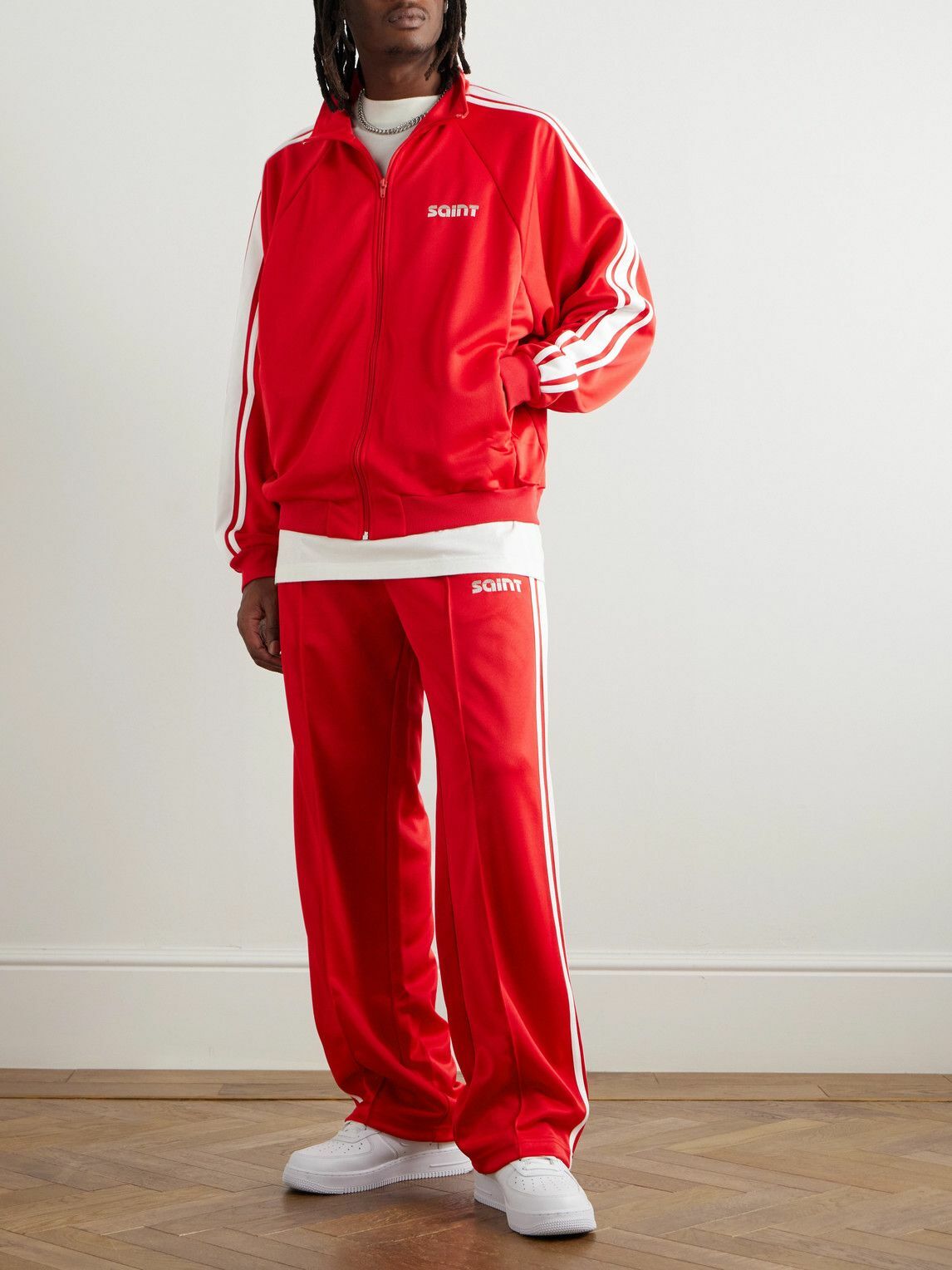 SAINT Mxxxxxx - Logo-Embroidered Striped Jersey Track Jacket - Red 