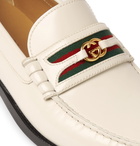 GUCCI - Kaveh Webbing-Trimmed Leather Loafers - White