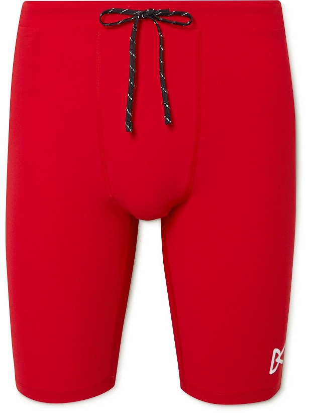 Photo: DISTRICT VISION - TomTom Half Tight Logo-Print Stretch Tech-Shell Drawstring Shorts - Red