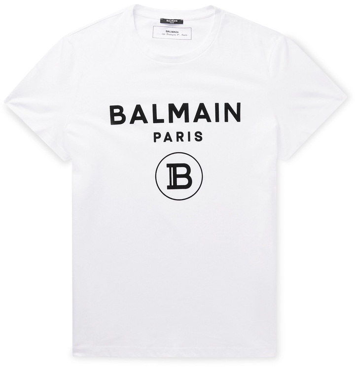 Photo: Balmain - Slim-Fit Logo-Flocked Cotton-Jersey T-Shirt - White