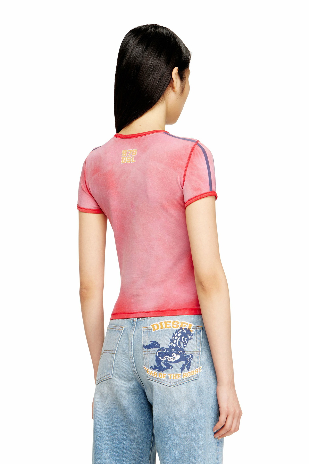 Diesel Cotton stretch T-shirt with horse graphic print - Tops Womens in Red