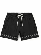 CHERRY LA - American Classic Straight-Leg Mid-Length Embroidered Swim Shorts - Black