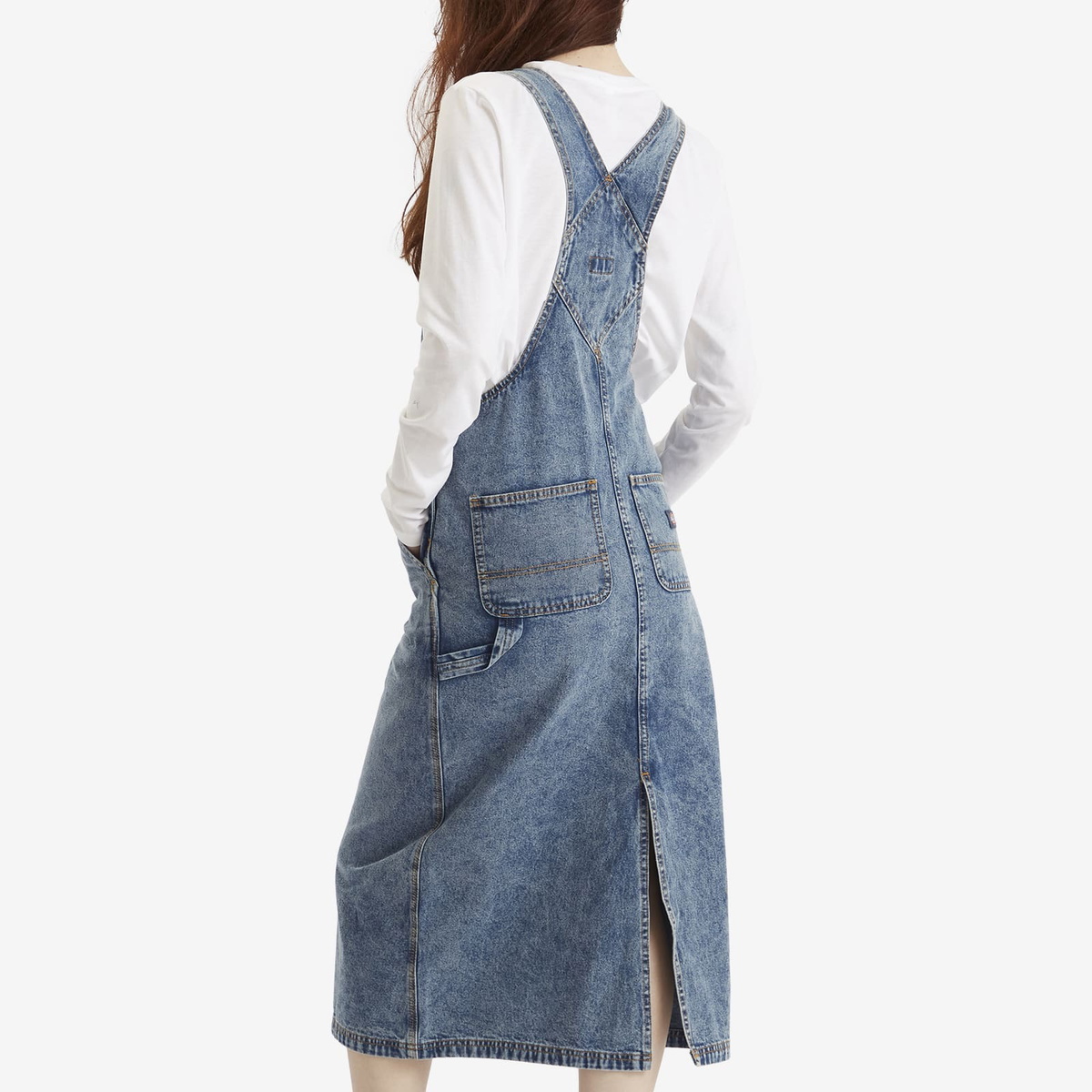 Dickies Women's Bib Overall Midi Dress in Rinsed Blue