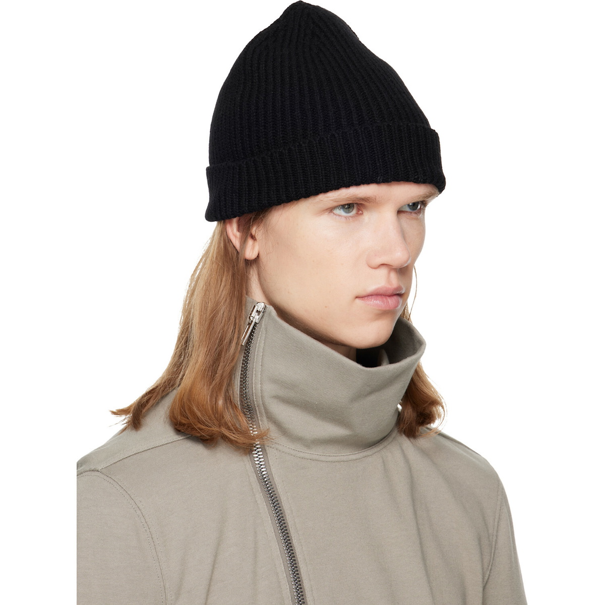 Rick Owens Black Tower Ribbed Beanie