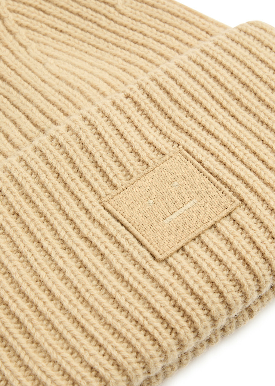 Acne Studios Ribbed Wool Beanie Light Beige OS Pana ribbed-knit wool beanie in beige - Acne Studios | Mytheresa main image 3