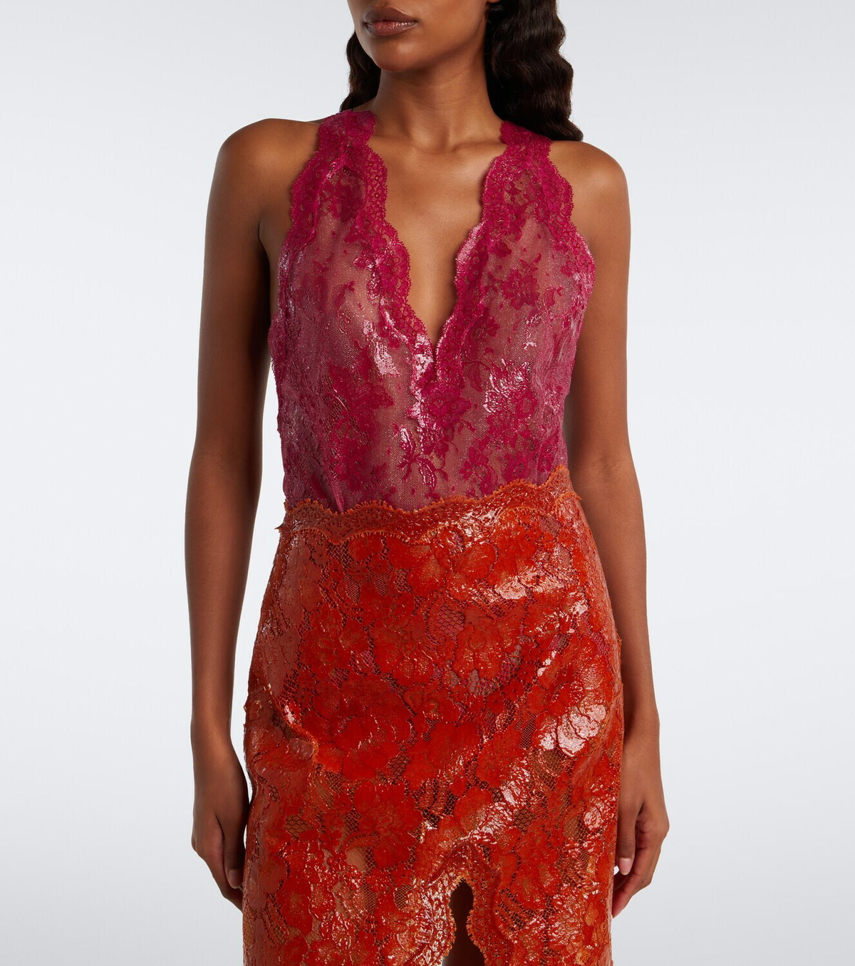 Saint Laurent Sheer cotton-blend lace bodysuit