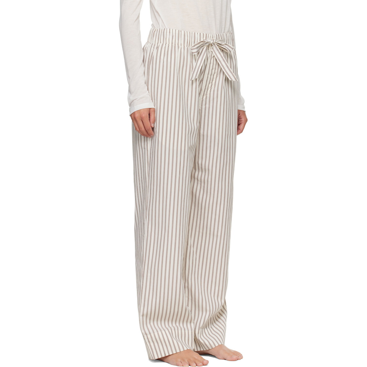 Tekla Off-White & Brown Poplin Pyjama Pants