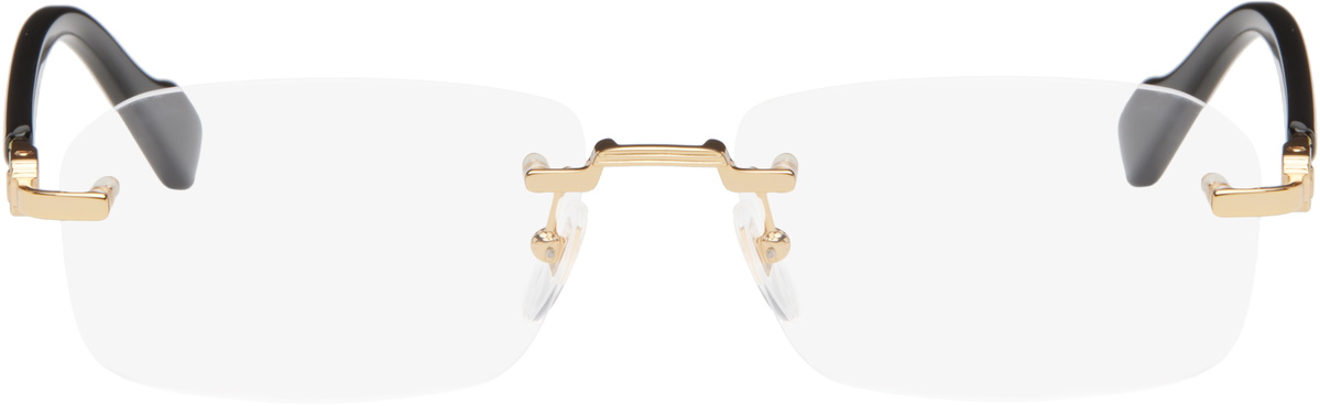 Gucci Gold & Black Rimless Rectangle Metal Glasses Gucci