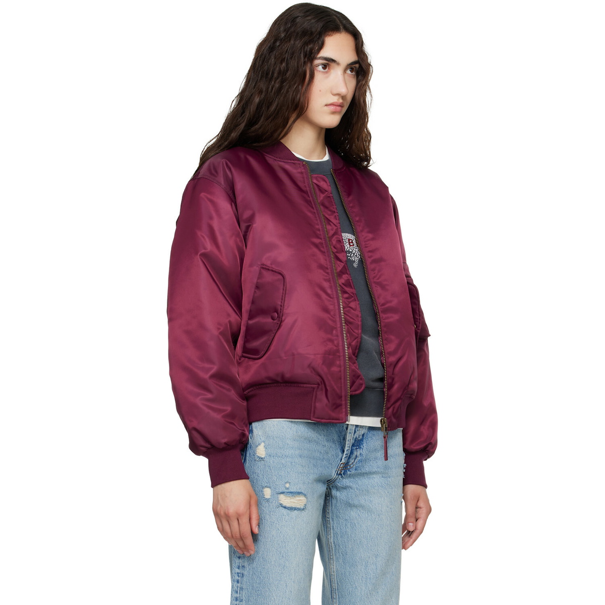 ANINE BING Burgundy Leon Bomber Jacket
