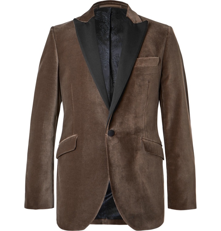 Photo: Favourbrook - Brown Slim-Fit Faille-Trimmed Cotton-Velvet Tuxedo Jacket - Neutrals