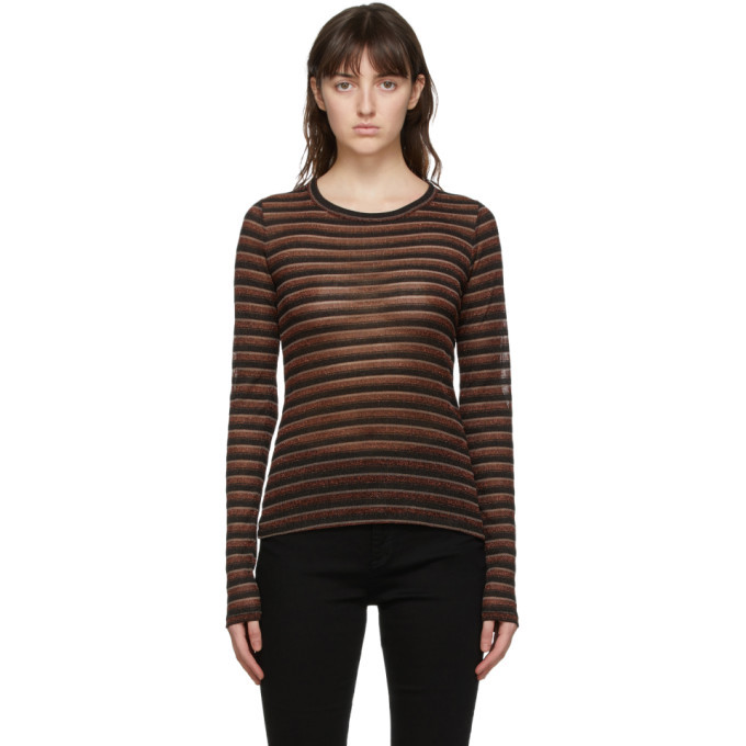 rag and bone Brown Metallic Stripe Long Sleeve T-Shirt Rag and Bone