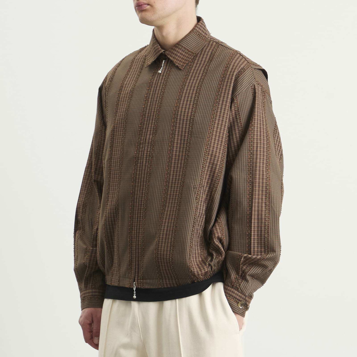 Merely Made Men's Fringe Check Jacket in Brown