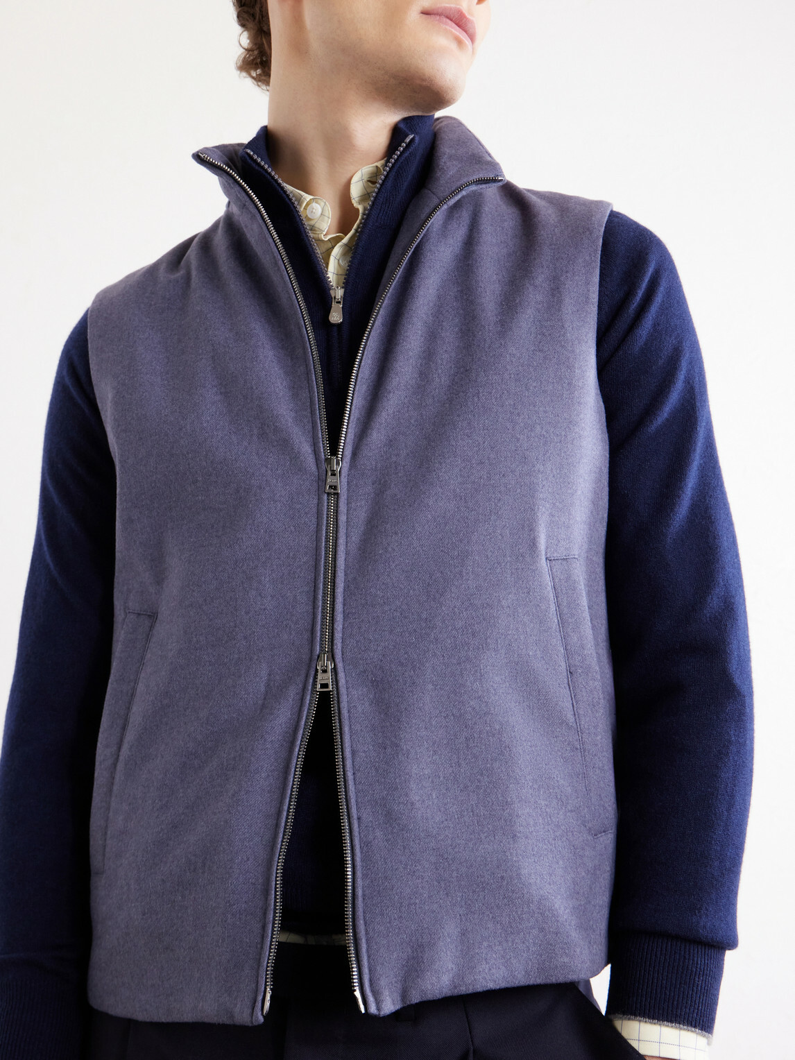Herno - Leather Trimmed Silk and Cashmere-Blend Vest - Purple