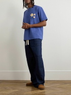 Monitaly - Crochet-Trimmed Cotton-Jersey T-Shirt - Blue