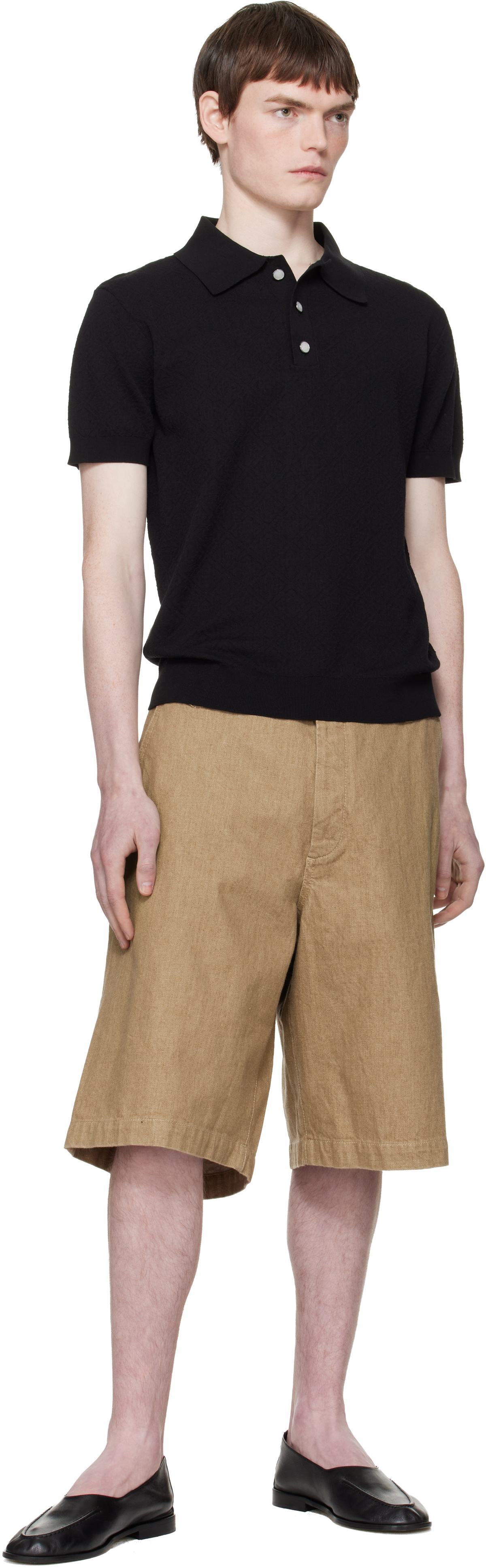 Casablanca Black Pointelle Monogram Short Sleeve Polo