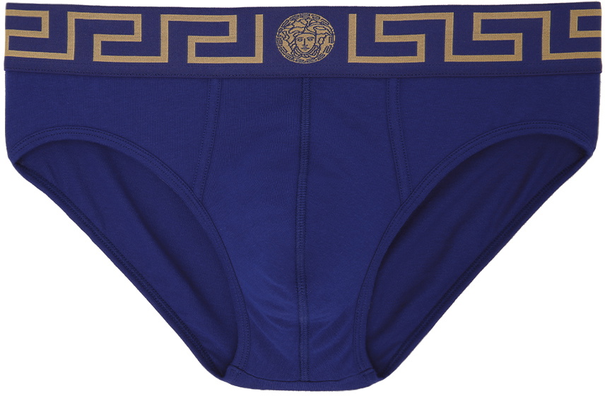Versace Underwear Blue Greca Border Briefs Versace Underwear
