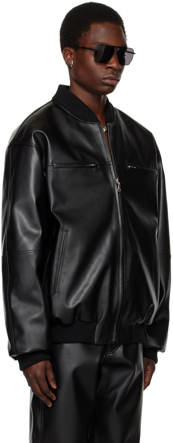 LU'U DAN Black Reversible Faux-Leather Bomber Jacket