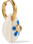 éliou - Fleur Gold-Tone, Crystal-Embellished and Painted Shell Single Hoop Earring