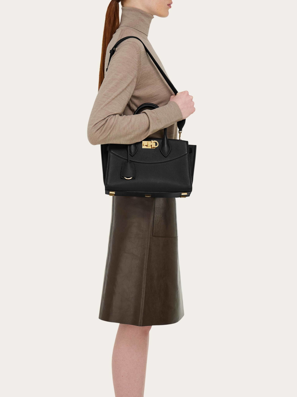 Ferragamo Womens New Ferragamo Studio Soft bag (M) in Black
