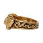 Alexander McQueen Gold Twin Skull and Snake Ring