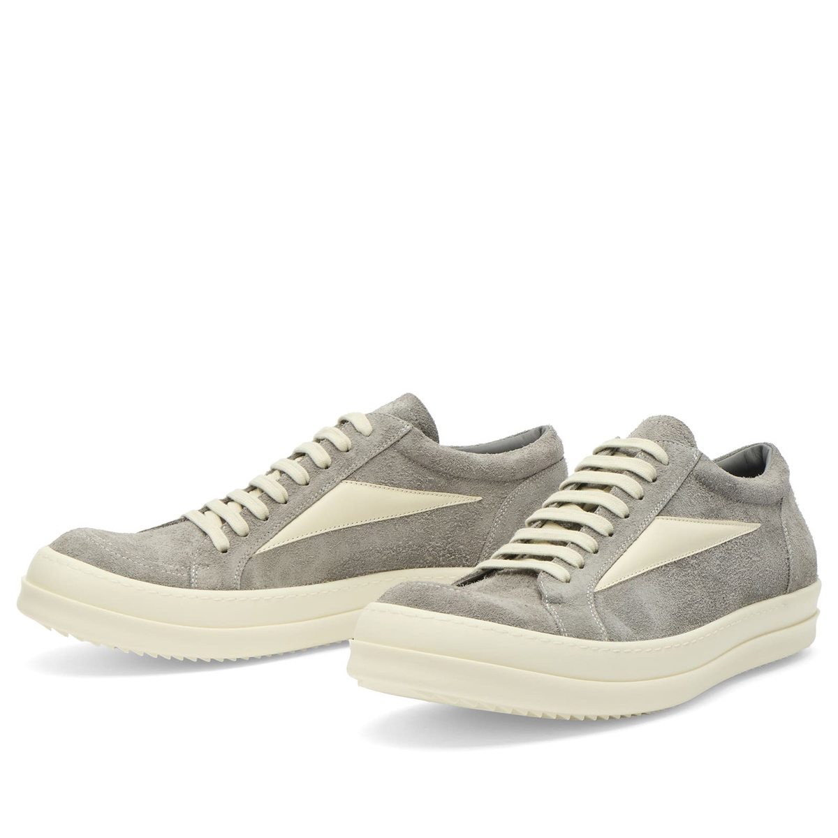 Rick Owens Men's Suede Vintage Sneaks in Steel/Milk/Milk