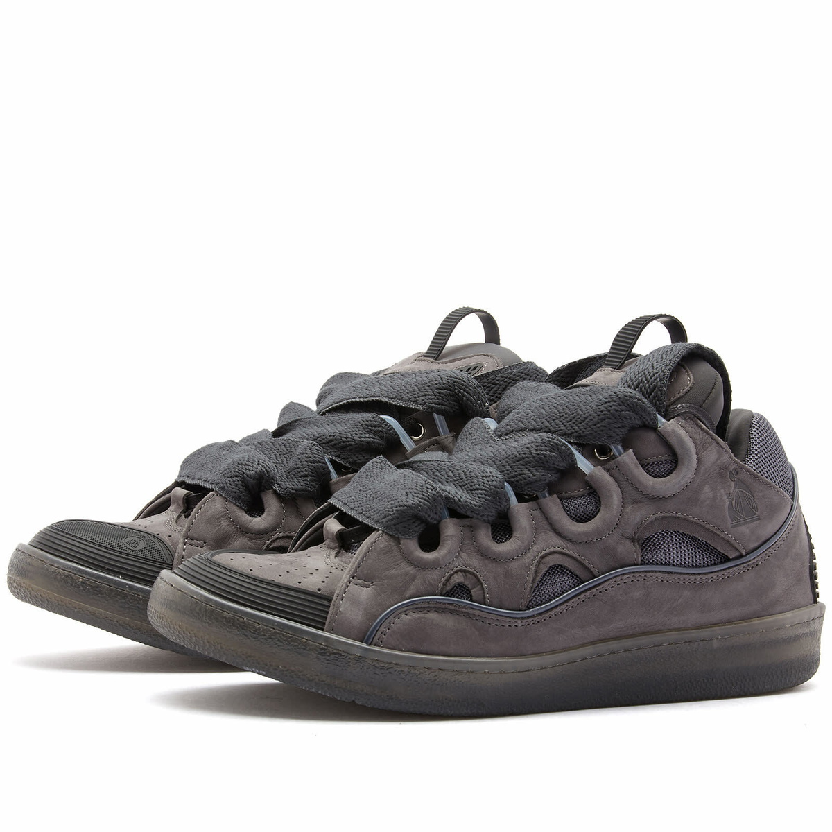 Lanvin Men's Suede Curb Sneakers in Dark Grey Lanvin