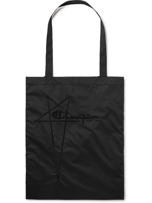Photo: RICK OWENS - Champion Logo-Embroidered Recycled Nylon Tote Bag - Black