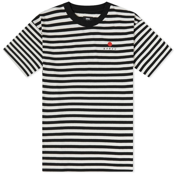 Photo: Edwin Men's Sun Logo Stripe T-Shirt in Black/White