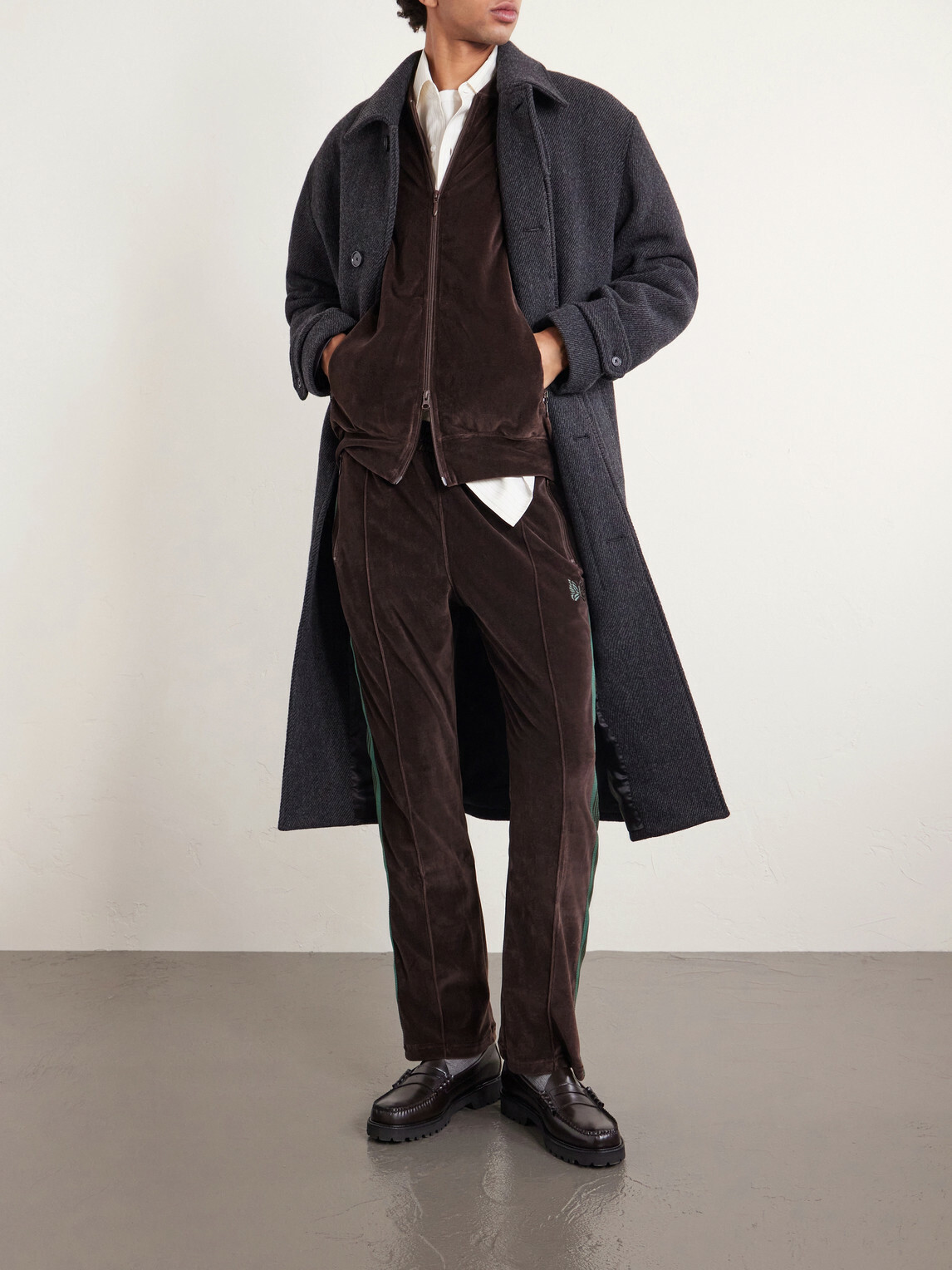 Needles - Bootcut Logo-Embroidered Striped Velour Track Pants - Brown