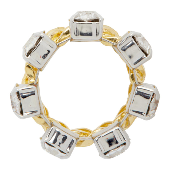 Mm6 Bangle Rings MM6 Maison Margiela Gold and Silver Layered Crystal Chain Ring MM6 ...
