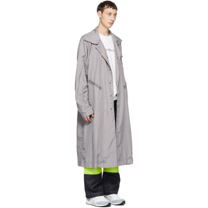 Issey Miyake Men Grey Taffeta Tape Long Coat Issey Miyake Men