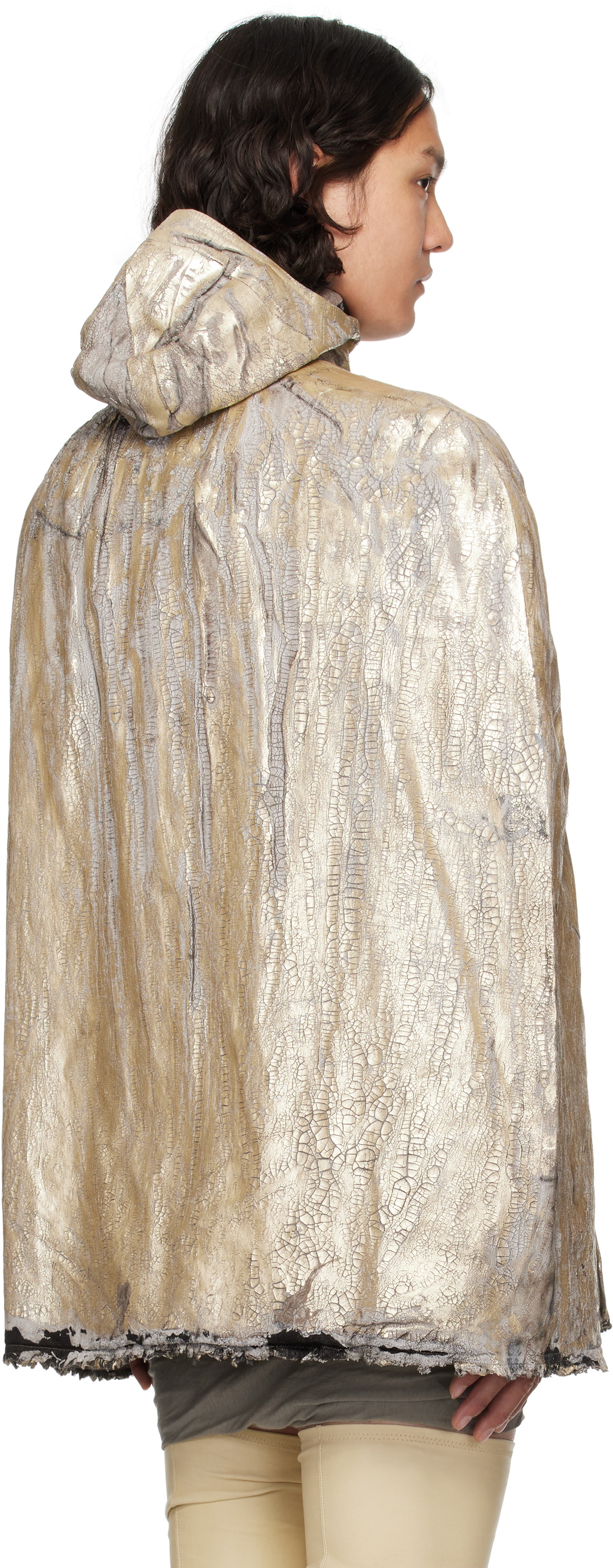 Rick Owens Gold Hollywood Pville Cape Denim Jacket