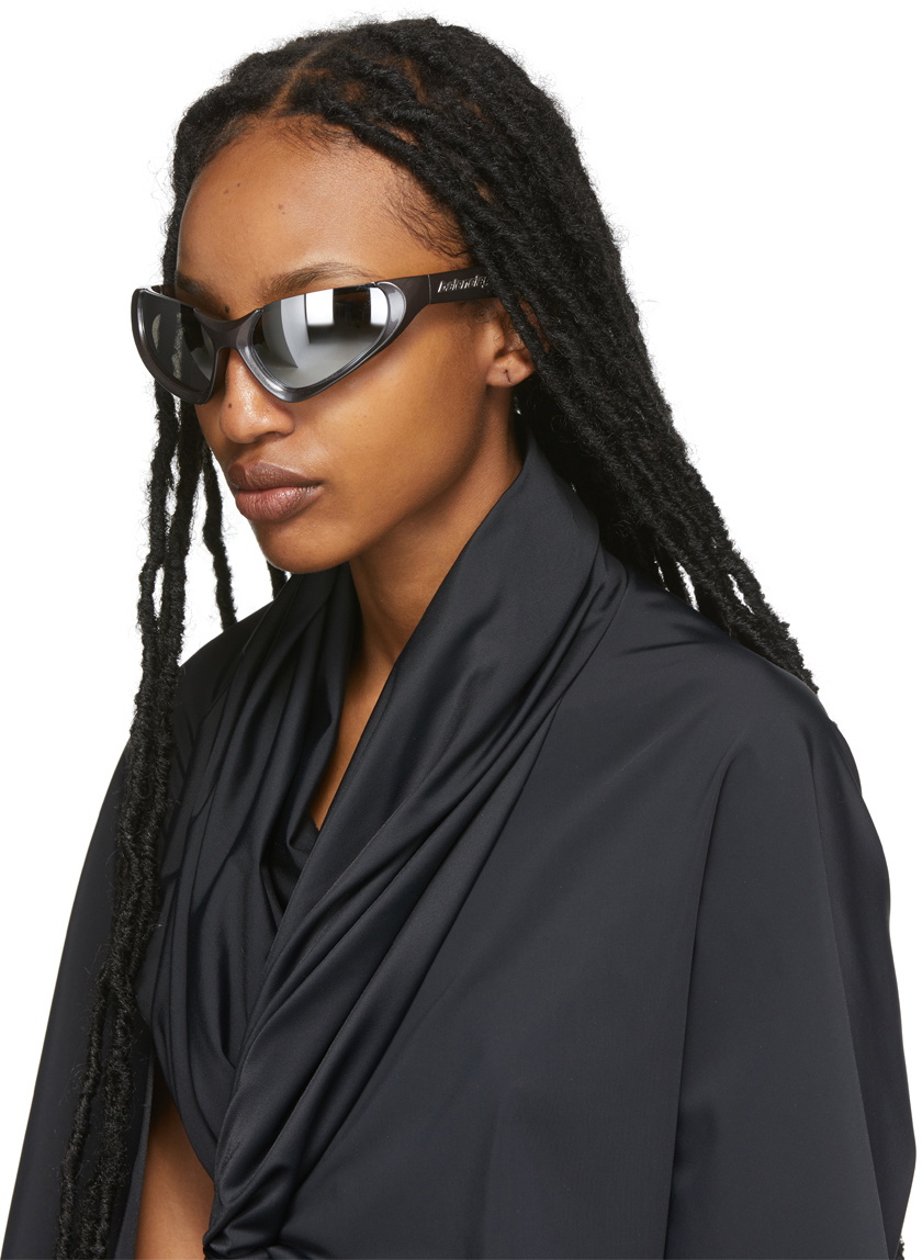 Balenciaga Silver Exaggerated Sport Goggle Sunglasses Balenciaga