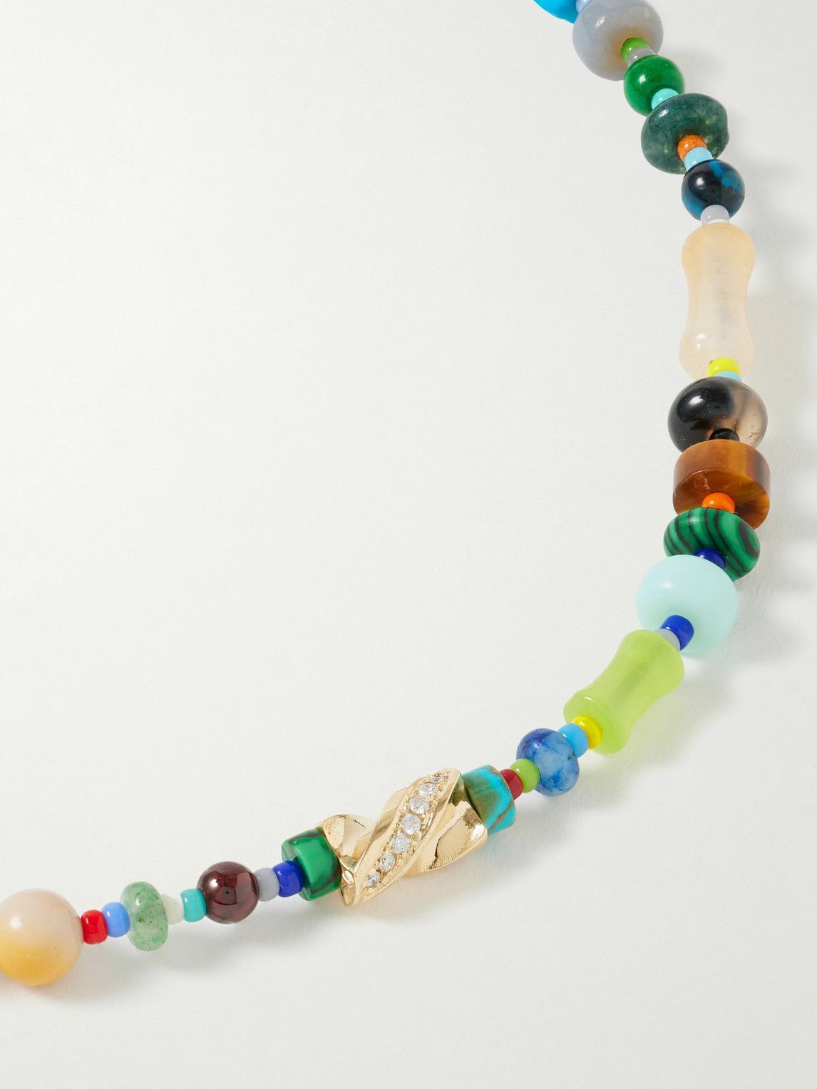 Luis Morais - 14-Karat Gold, Agate and Diamond Beaded Necklace