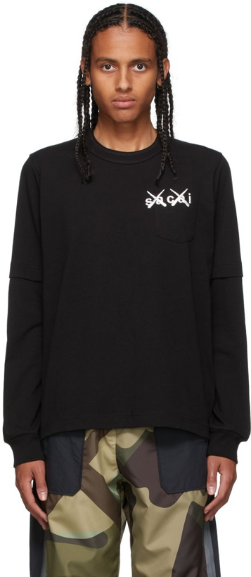Photo: Sacai Black KAWS Edition Embroidery Long Sleeve T-Shirt