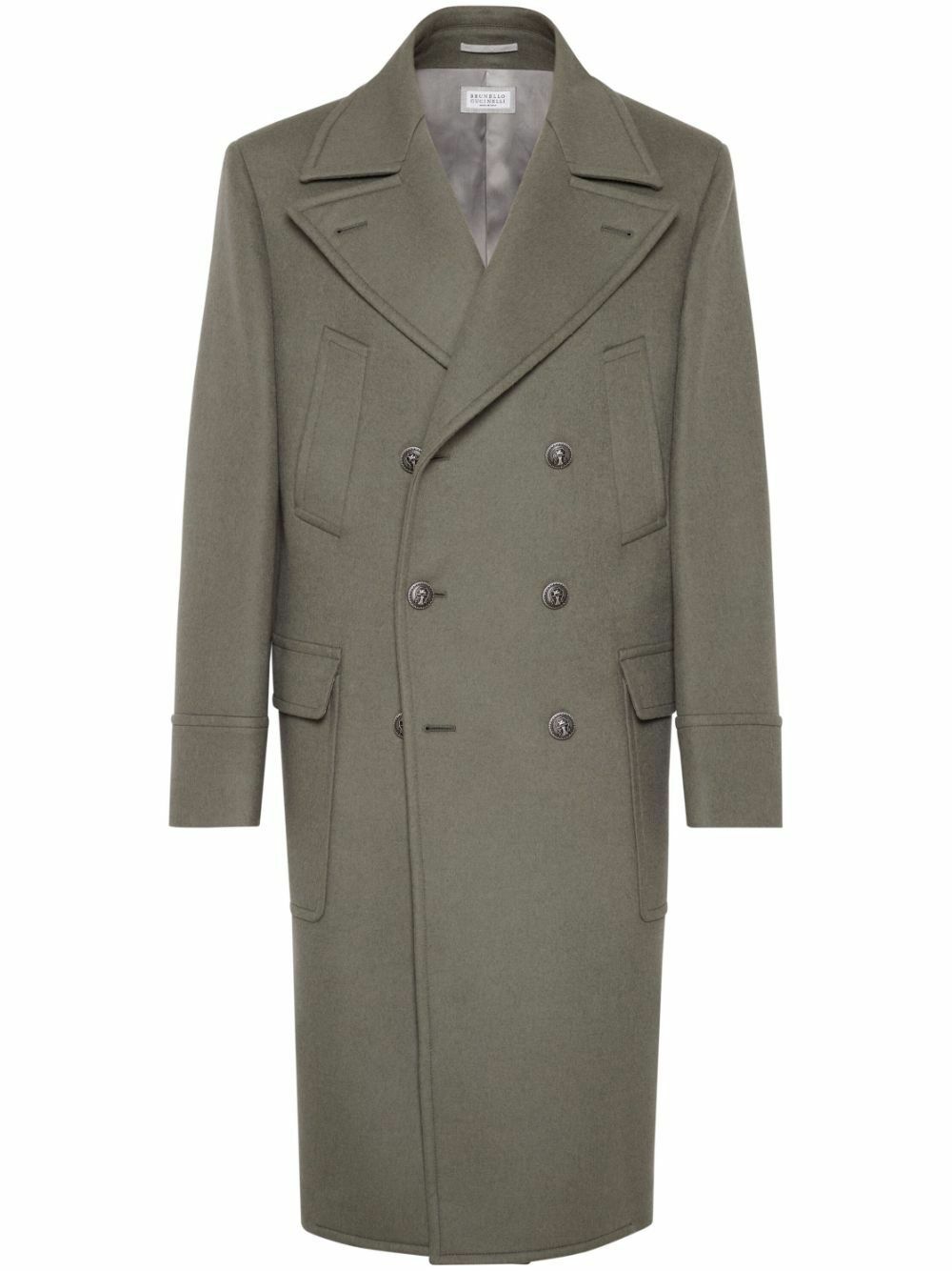 Brunello Cucinelli Green Double-Breasted Wool Coat Brunello