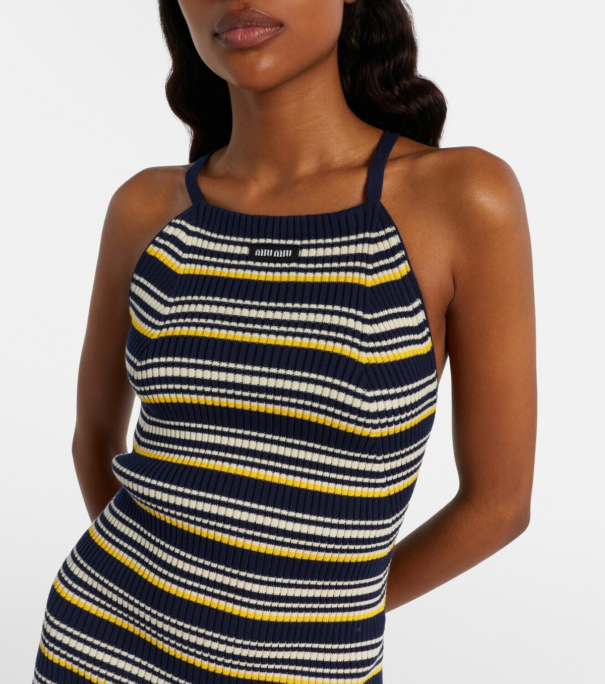 Miu Miu Striped open-back cotton-blend minidress